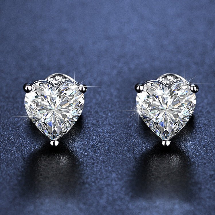 Fashionable Simple And Cute Single Diamond Heart - shaped Stud Earrings - Zambeel