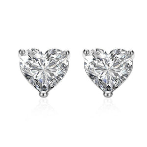 Fashionable Simple And Cute Single Diamond Heart - shaped Stud Earrings - Zambeel