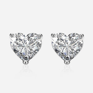 Fashionable Simple And Cute Single Diamond Heart - shaped Stud Earrings - Zambeel