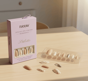 Febble - Nude Floral Gold Mix Press - On Nails (Original) - Zambeel