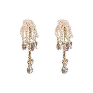 Female Exaggerated Long Pearl Earrings Shell Bow Tassel Earrings - Zambeel