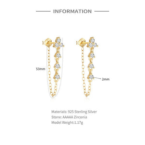 Female Pure Silver Chain Connected Diamond Studded Earrings - Zambeel
