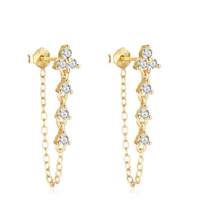 Female Pure Silver Chain Connected Diamond Studded Earrings - Zambeel