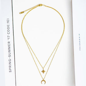 Fine Charm Star European And American Moon Combination Twin Clavicle Chain - Zambeel