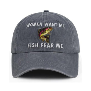 Fish Fear Hat For Men, Adjustable Embroidered Cotton Ponytail Baseball Cap - Zambeel