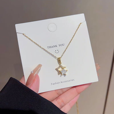 Five - pointed Star Zircon Titanium Steel Necklace That Wont Fade - Zambeel