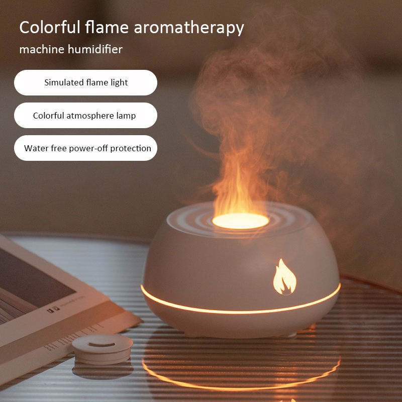 Flame Humidifier Aromatherapy Diffuser 7 Colors Light Home Air Humidifier 130ML USB Room Fragrance Essential Oil Diffuser - Zambeel