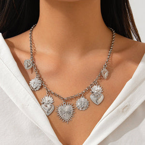 Flame Peach Heart Alloy Pendant Necklace Creative - Zambeel
