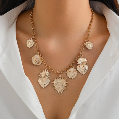 Flame Peach Heart Alloy Pendant Necklace Creative - Zambeel