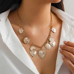 Flame Peach Heart Alloy Pendant Necklace Creative - Zambeel