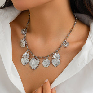 Flame Peach Heart Alloy Pendant Necklace Creative - Zambeel