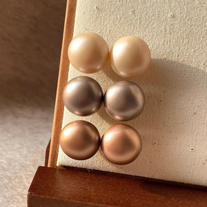 Flat Round Steamed Bread Beads Frosted Texture Pearl Ear Studs Temperamental Minority - Zambeel