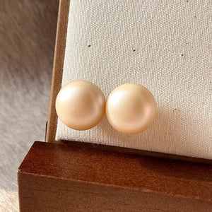 Flat Round Steamed Bread Beads Frosted Texture Pearl Ear Studs Temperamental Minority - Zambeel