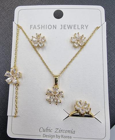 Floral Blossom Cubic Zirconia Jewelry Set - Zambeel