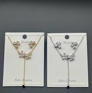 Floral Drop CZ Necklace Set - Zambeel