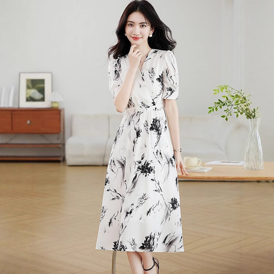 Floral French - style Figure - flattering Elegant Dress - Zambeel