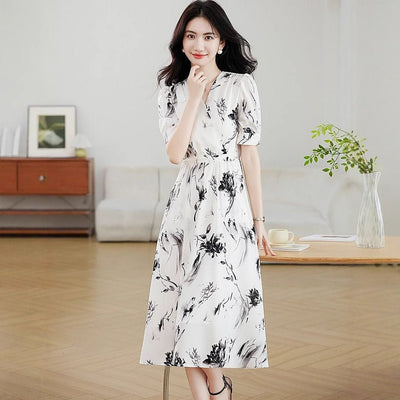 Floral French - style Figure - flattering Elegant Dress - Zambeel