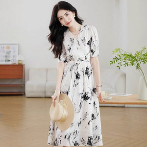Floral French - style Figure - flattering Elegant Dress - Zambeel