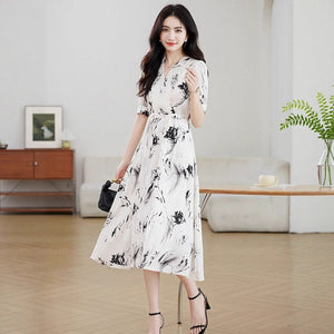 Floral French - style Figure - flattering Elegant Dress - Zambeel