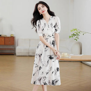 Floral French - style Figure - flattering Elegant Dress - Zambeel
