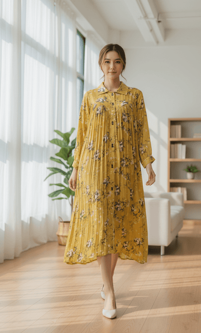 Floral Pleated Shirt Dress - Zambeel