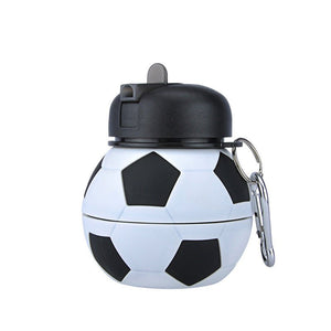 Football Soccer Silicone Water Bottle with Straw Foldable Collapsible Travel Non - toxic Bottles Innovating Camping - Zambeel