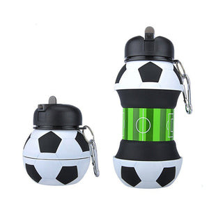 Football Soccer Silicone Water Bottle with Straw Foldable Collapsible Travel Non - toxic Bottles Innovating Camping - Zambeel