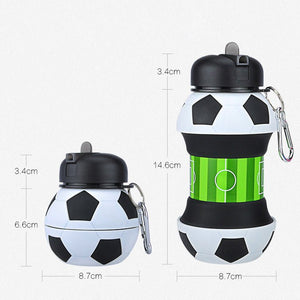 Football Soccer Silicone Water Bottle with Straw Foldable Collapsible Travel Non - toxic Bottles Innovating Camping - Zambeel