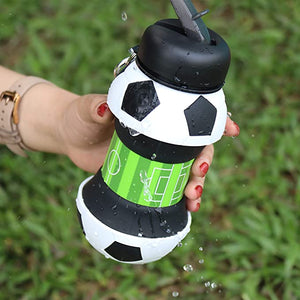 Football Soccer Silicone Water Bottle with Straw Foldable Collapsible Travel Non - toxic Bottles Innovating Camping - Zambeel