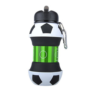 Football Soccer Silicone Water Bottle with Straw Foldable Collapsible Travel Non - toxic Bottles Innovating Camping - Zambeel
