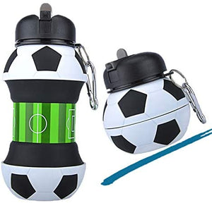 Football Soccer Silicone Water Bottle with Straw Foldable Collapsible Travel Non - toxic Bottles Innovating Camping - Zambeel