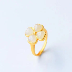 Four - Leaf Clover Jade Fashion Retro Minority Ring - Zambeel