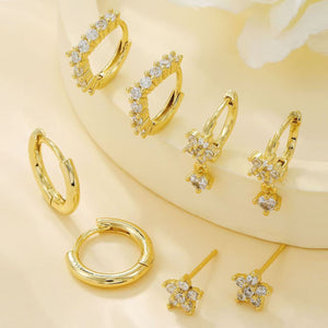 Four - Piece Zircon - Encrusted Flower Earrings For Women - Zambeel