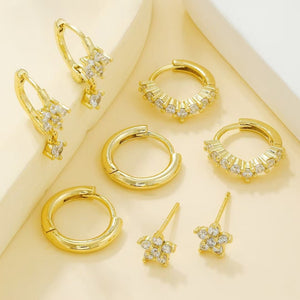 Four - Piece Zircon - Encrusted Flower Earrings For Women - Zambeel