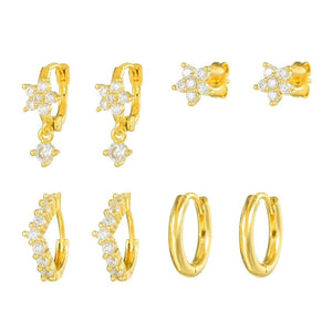 Four - Piece Zircon - Encrusted Flower Earrings For Women - Zambeel