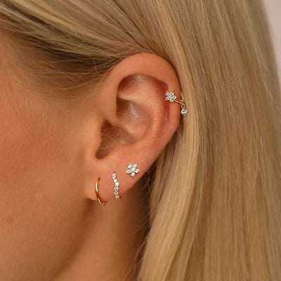 Four - Piece Zircon - Encrusted Flower Earrings For Women - Zambeel