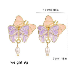 French Butterfly Oil Drop Pink Fashionable Retro Hong Kong Style Earrings For Women, Gentle And Super Fairy Pearl Personality Earrings - Zambeel