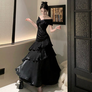 French - style Black Off - shoulder Luxury Dress - Zambeel