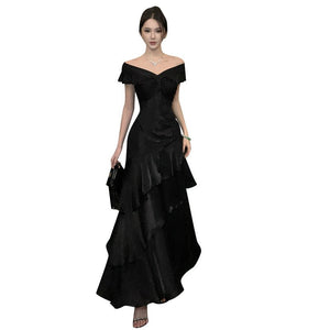 French - style Black Off - shoulder Luxury Dress - Zambeel