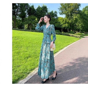 French - style Cinched Chiffon Maxi Dress - Zambeel