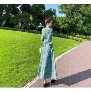 French - style Cinched Chiffon Maxi Dress - Zambeel