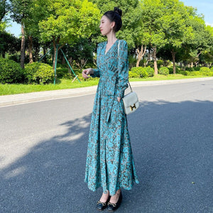 French - style Cinched Chiffon Maxi Dress - Zambeel