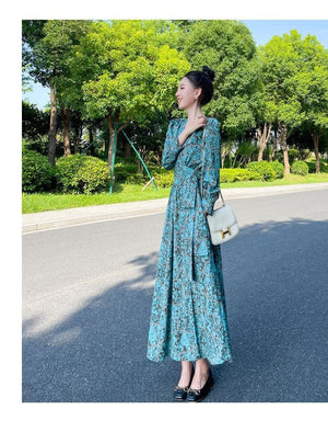 French - style Cinched Chiffon Maxi Dress - Zambeel