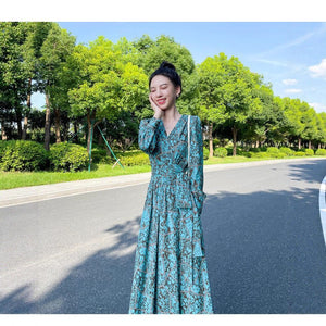 French - style Cinched Chiffon Maxi Dress - Zambeel
