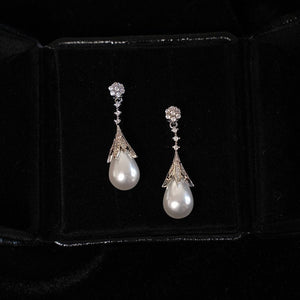 French Style Classic Retro High - grade Light Luxury Temperament Shining Water Drop Pearl Earrings - Zambeel