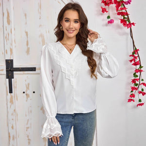 French - style Shirt With Stylish Flared Sleeves - Zambeel