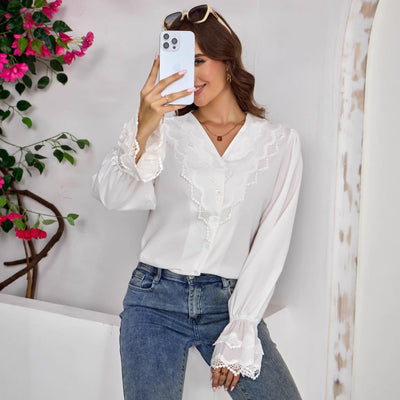 French - style Shirt With Stylish Flared Sleeves - Zambeel