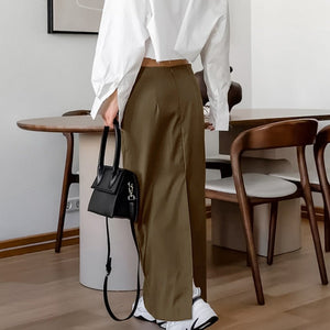 French - style Sophisticated Solid - color High - waisted Skirt With A Slit - Zambeel