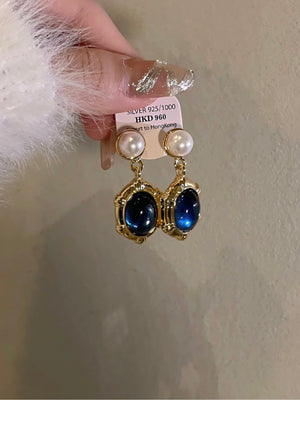 French - Style Vintage Sapphire And Pearl Earrings - Zambeel