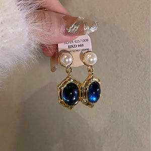 French - Style Vintage Sapphire And Pearl Earrings - Zambeel